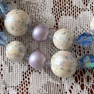 🩵Vintage 1950 Deauville Two Strand Light Blue, Lavender Speckle Beaded Necklace